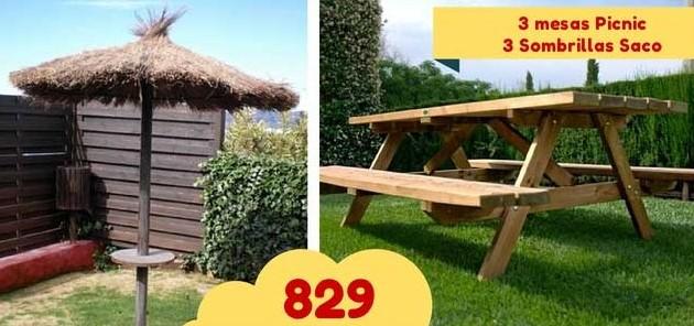 oferta-campings-3-mesas-picnic-y-3-sombrillas-de-brezo